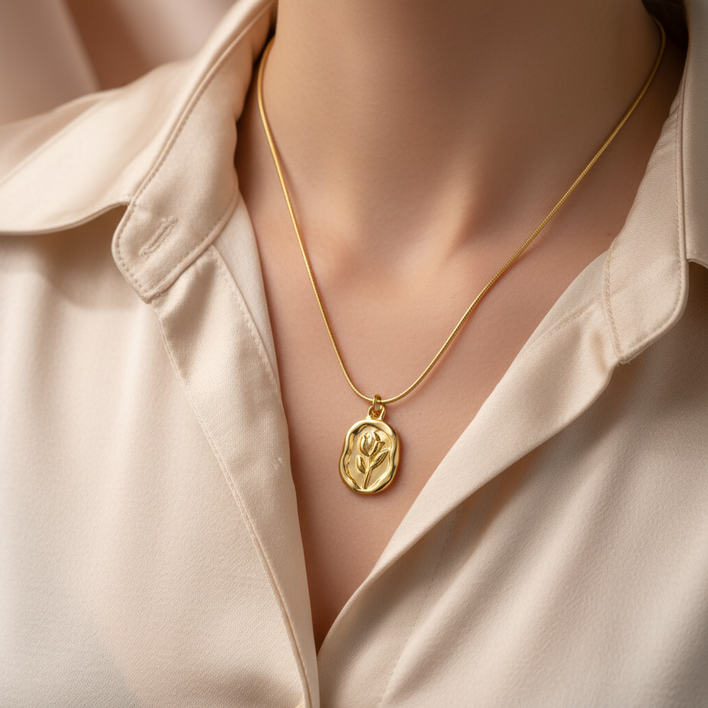 Stainless Steel Tulip Necklace with 18K Gold Finish