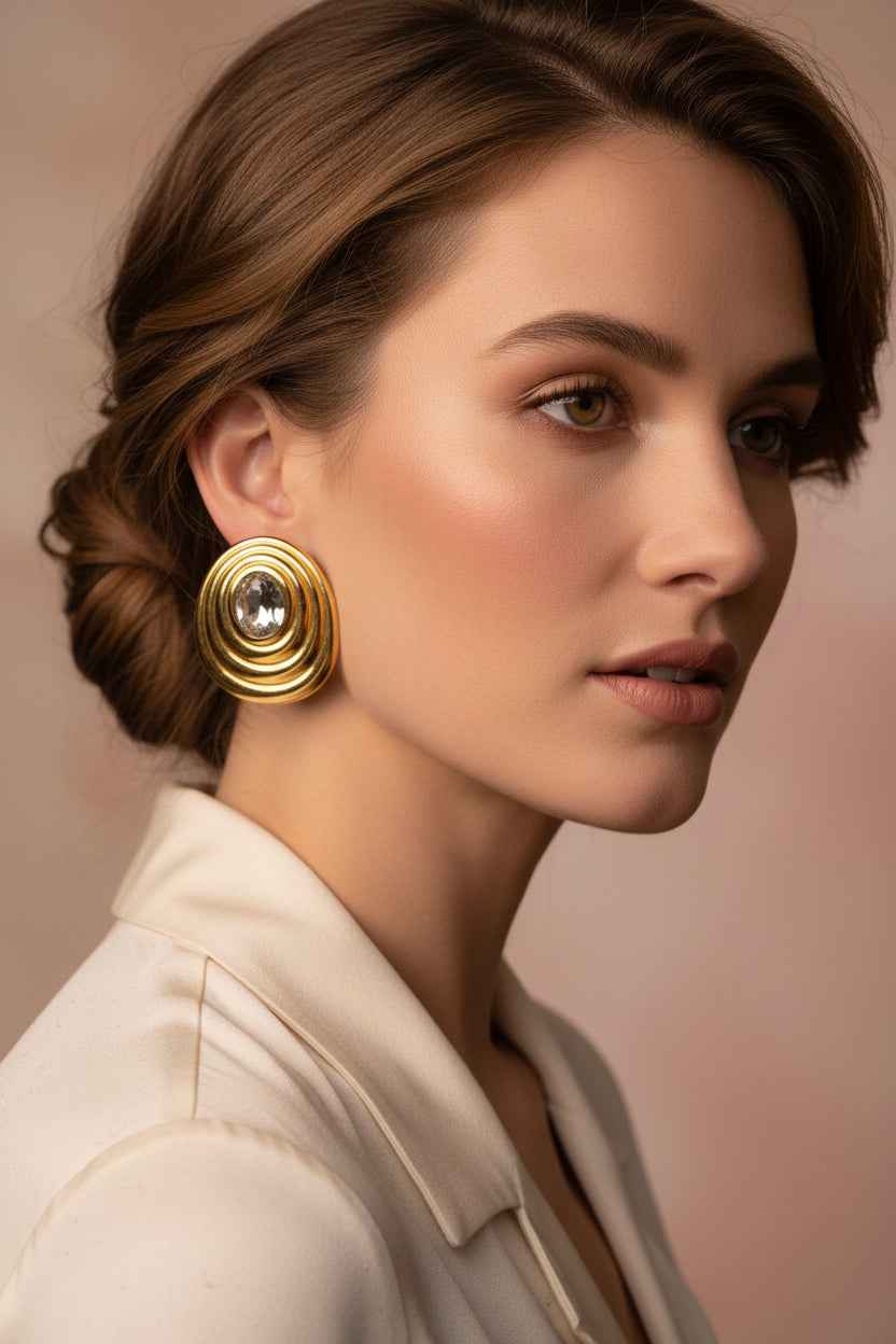 Multi-Layer Round Stone Earrings for Elegant Style