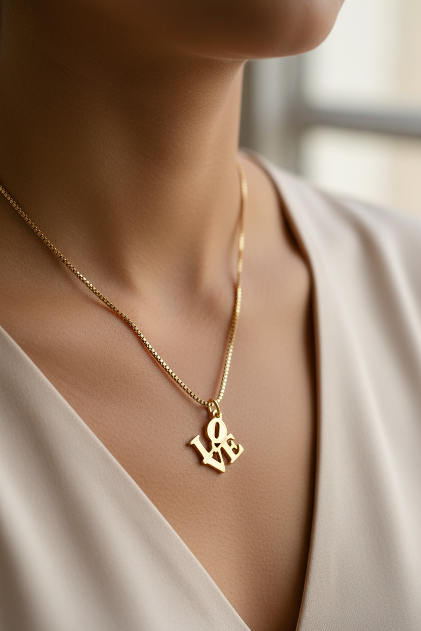 Stainless Steel Love Necklace with Gold Finish