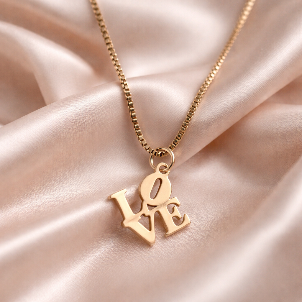 Stainless Steel Love Necklace with Gold Finish
