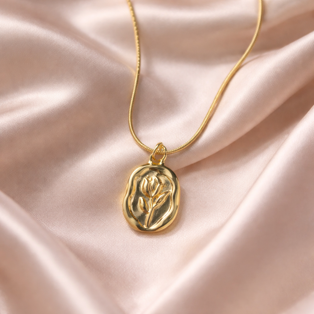 Stainless Steel Tulip Necklace with 18K Gold Finish